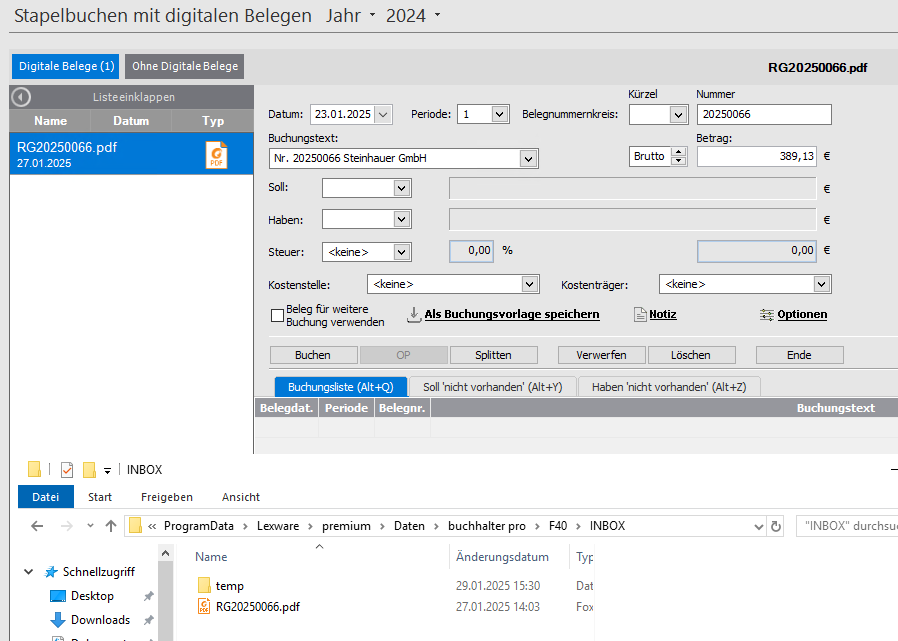 Lexware buchhalter pro INBOX Ordner