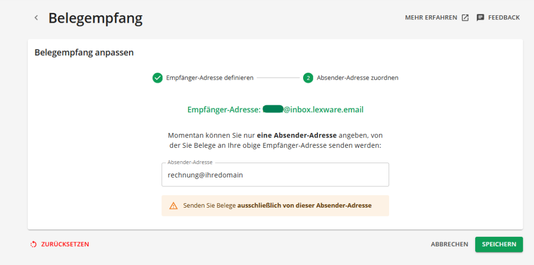 Lexware Office kann Belege via E-Mail empfangen.