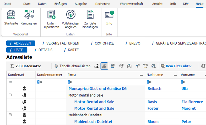 Funktionserweiterung cobra CRM Menüleiste