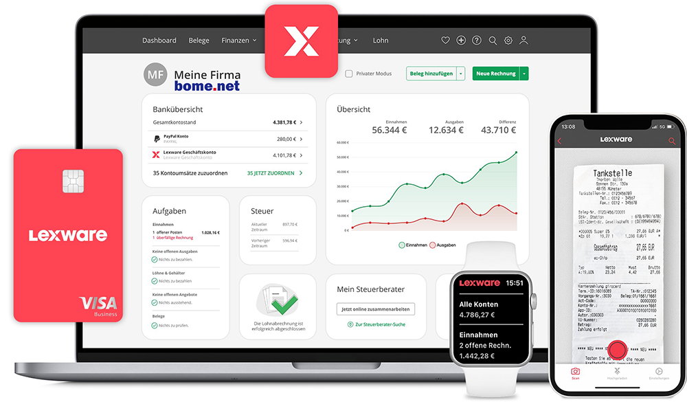 Lexware Office, ehemals lexoffice, zum Rechnungen schreiben und E-Rechnungen versenden sowie empfangen
